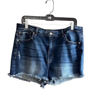 Kancan distressed raw hem dark rinse Estilo Hi-Rise stretch shorts Size 2XL